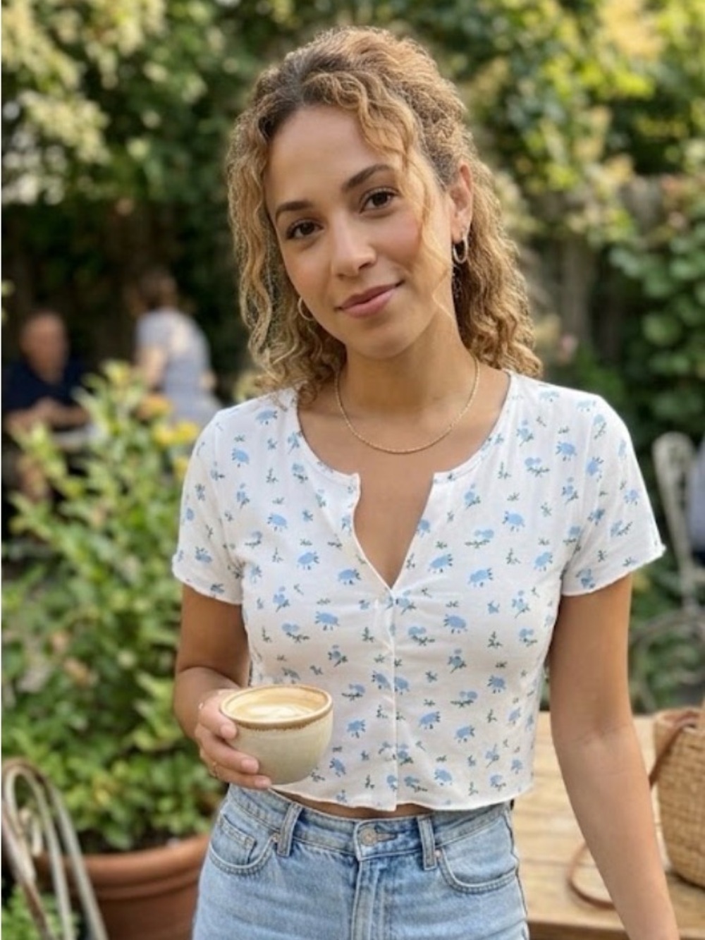 Amazon White Crop Top with Blue Floral Print